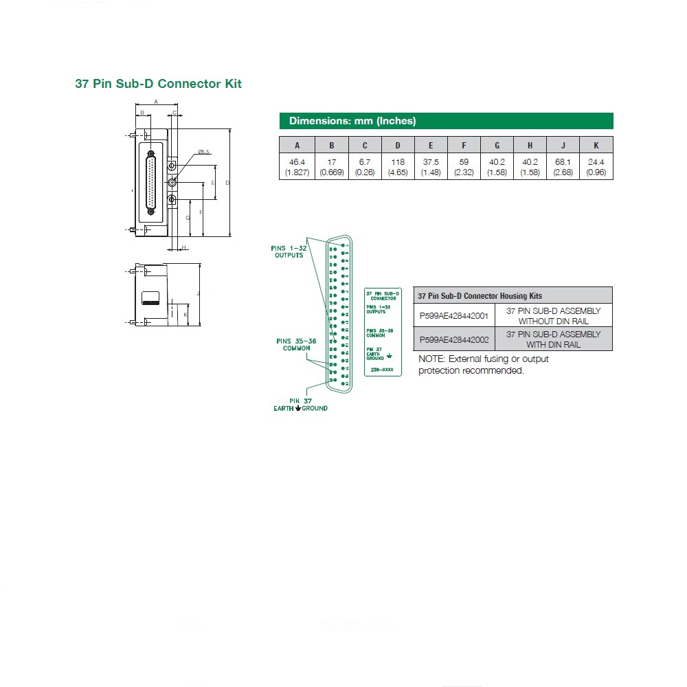 P599AE428442001 NUMATICS/AVENTICS MANIFOLD PART 501,502,503 SERIES 37 PIN SUB-D CONNECTOR